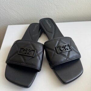 Calvin Klein CK Quilted Slide Sandals Black Women's Size 10M